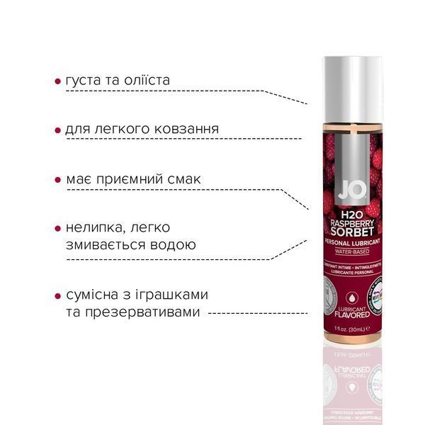 Змазка на водній основі System JO H2O &mdash; Raspberry Sorbet без цукру, рослинний гліцерин ON0215 фото